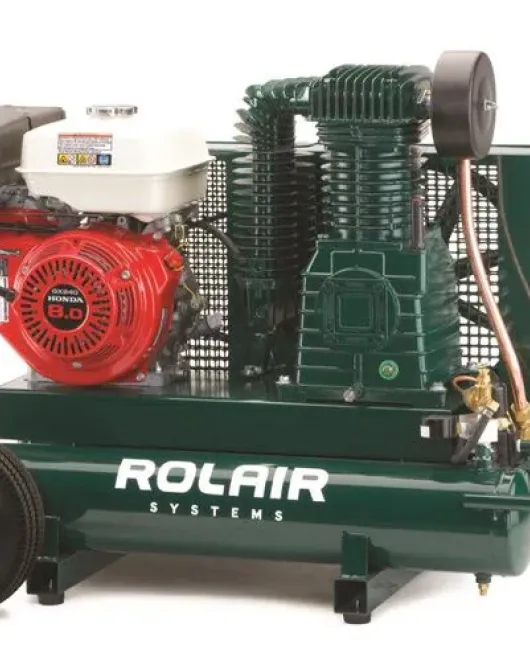 Rolair 9HP Honda 20.1 CFM @ 90 PSI 9 Gallon Twin Tank Air Compressor with Electric Start Rolair 9HP Honda 20.1 CFM @ 90 PSI 9 Gallon Twin Tank Air Compressor with Electric Start