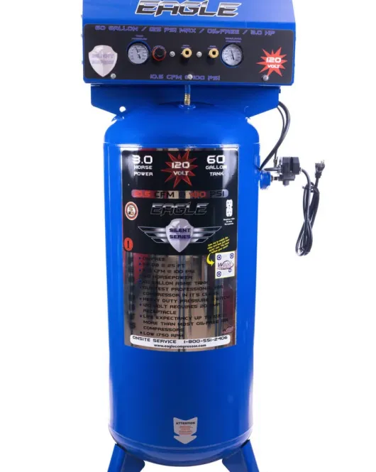 Eagle Compressor Silent Series 60 Gallon Electric Portable Air Compressor – Ultra Quiet Oil-Free Compressor