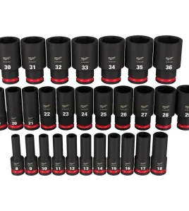 Milwaukee 29-Piece 1/2-Inch Drive Metric Deep 6-Point Impact Socket Set with PACKOUT Organizer – 49-66-7016