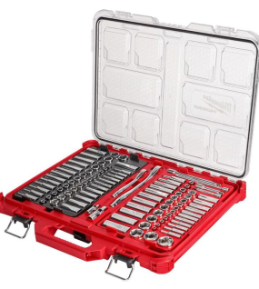 Milwaukee 106-Piece 1/4 in. & 3/8 in. Ratchet and Socket Set with PACKOUT Low-Profile Organizer – SAE & Metric (48-22-9486)
