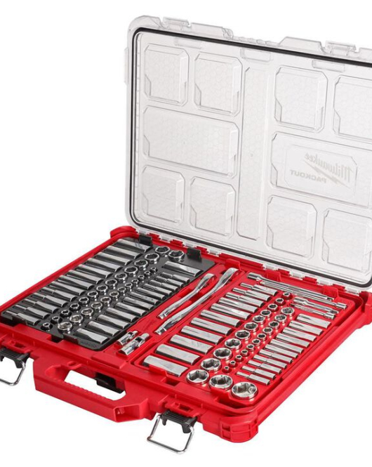 Milwaukee 106-Piece 1/4 in. & 3/8 in. Ratchet and Socket Set with PACKOUT Low-Profile Organizer – SAE & Metric (48-22-9486) Milwaukee 106-Piece 1/4 in. & 3/8 in. Ratchet and Socket Set with PACKOUT Low-Profile Organizer – SAE & Metric (48-22-9486)