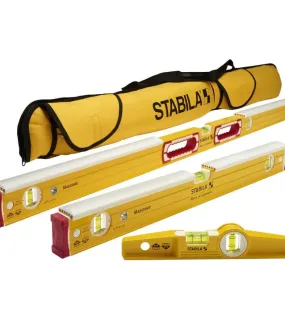 STABILA Masonry 3-Piece Level Tool Set Type 196-2 K – Professional Brick & Block Spirit Level Ki