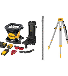 DEWALT 20V MAX Red Tough Rotary Laser Kit – Self-Leveling Outdoor Construction Layout System with Receiver