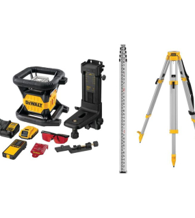 DEWALT 20V MAX Red Tough Rotary Laser Kit – Self-Leveling Outdoor Construction Layout System with Receiver