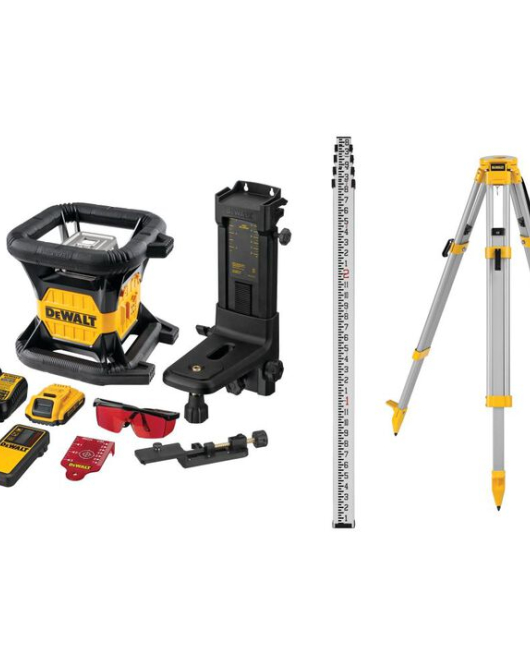 DEWALT 20V MAX Red Tough Rotary Laser Kit – Self-Leveling Outdoor Construction Layout System with Receiver DEWALT 20V MAX Red Tough Rotary Laser Kit – Self-Leveling Outdoor Construction Layout System with Receiver