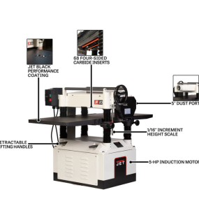 JET 20" Helical Head Planer – 5HP 1PH Heavy-Duty Wood Thickness Planer (Black Series)