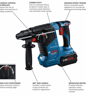 Bosch 18V Bulldog 1 Inch SDS-PLUS Rotary Hammer Kit