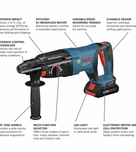 Bosch 18V EC SDS-PLUS Bulldog 1 Inch Rotary Hammer Kit