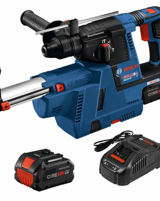 Bosch 18V SDS-PLUS Bulldog 1 Inch Rotary Hammer Kit with Dust Collection Attachment Bosch 18V SDS-PLUS Bulldog 1 Inch Rotary Hammer Kit with Dust Collection Attachment