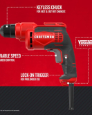 CRAFTSMAN 3/8 Inch 7 Amp Electric Drill Driver CRAFTSMAN 3/8 Inch 7 Amp Electric Drill Driver