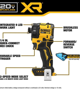 DEWALT 20V MAX XR 1/4 Inch Quiet Hydraulic Impact Driver – Nut Runner Attachment Bundle, Brushless Cordless (Bare Tool)