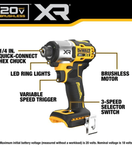 DEWALT 20V MAX XR 1/4 Inch Impact Driver – Brushless Cordless Bare Tool