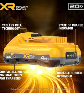 DEWALT 20V MAX XR PowerPack 4Ah Lithium-Ion Battery Kit (High Performance Cordless Tool Battery)