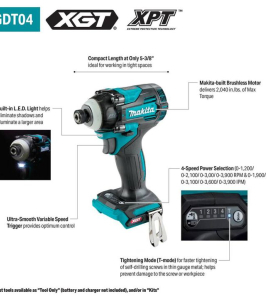 Makita 40V Max XGT Brushless Cordless High Torque 4-Speed Impact Driver – Bare Tool