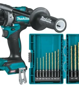 Makita XGT 40V Max 1/2-Inch Brushless Driver Drill (Bare Tool) with Impact GOLD 14-Piece Titanium Drill Bit Set Bundle