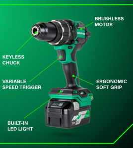 Metabo HPT 36V MultiVolt Cordless Brushless 1/2 Inch Hammer Drill Kit