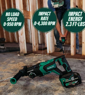 Metabo HPT 36V MultiVolt SDS Plus 1-1/8-Inch D-Handle Rotary Hammer Kit with Brushless Motor