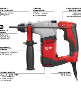 Milwaukee 5.5 AMP 5/8-Inch Keyed Chuck SDS Plus Rotary Hammer – Heavy-Duty Corded Drill
