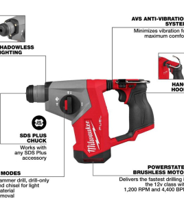 Milwaukee M12 FUEL 12V 5/8-Inch SDS Plus Rotary Hammer – Bare Tool, Compact Brushless Cordless Drill