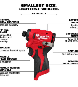 Milwaukee M12 Subcompact Brushless 12V 1/4-Inch Hex Impact Driver – Bare Tool, Cordless Compact Drill