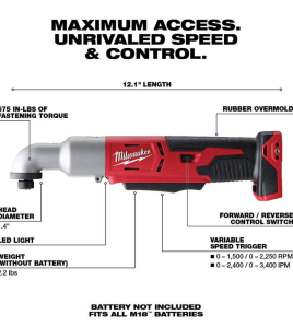 Milwaukee M18 18V 2-Speed 1/4-Inch Right Angle Impact Driver – Bare Tool, Cordless Brushless