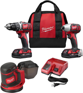 Milwaukee M18 18V Drill Driver, Impact Driver &amp; Random Orbit Sander 3-Piece Combo Kit – Cordless Brushless Tools with Battery &amp; Charger