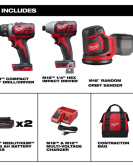 Milwaukee M18 18V Drill Driver, Impact Driver & Random Orbit Sander 3-Piece Combo Kit – Cordless Brushless Tools with Battery & Charger Milwaukee M18 18V Drill Driver, Impact Driver & Random Orbit Sander 3-Piece Combo Kit – Cordless Brushless Tools with Battery & Charger
