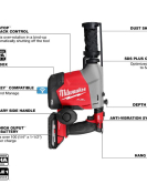 Milwaukee M18 FUEL 18V Overhead Rotary Hammer with Integrated Dust Extraction – Professional Cordless SDS Plus Drill Milwaukee M18 FUEL 18V Overhead Rotary Hammer with Integrated Dust Extraction – Professional Cordless SDS Plus Drill