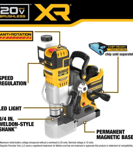DEWALT 20V MAX XR 2 Inch Magnetic Drill Press Bare Tool – 20V MAX XR Portable Magnetic Base Drill (Bare Tool)