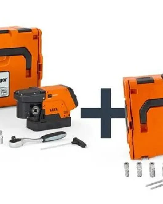 Fein MAGFORCE 90 Mag Drill with Steel HSS Cutter Set – Heavy-Duty 2-Speed Magnetic Drill System with HSS Cutter Set Fein MAGFORCE 90 Mag Drill with Steel HSS Cutter Set – Heavy-Duty 2-Speed Magnetic Drill System with HSS Cutter Set
