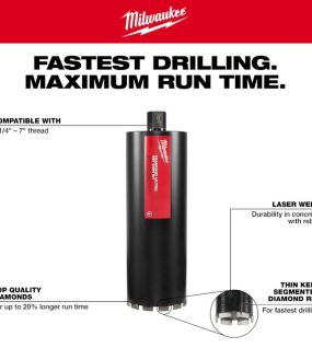 Milwaukee 12-Inch Diamond Ultra Wet Core Bit for Concrete & Masonry Drilling