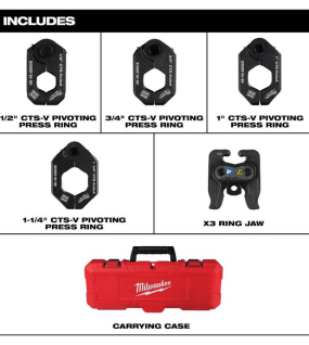 Milwaukee M12 FORCE LOGIC CTS-V Pivoting Press Ring Kit 1/2"–1-1/4" for Copper Tube Size Press Fittings