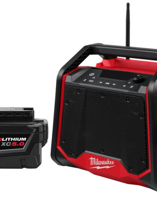 Milwaukee M18 Bluetooth Jobsite Radio with Charger & REDLITHIUM XC 5.0Ah Battery Bundle Kit Milwaukee M18 Bluetooth Jobsite Radio with Charger & REDLITHIUM XC 5.0Ah Battery Bundle Kit