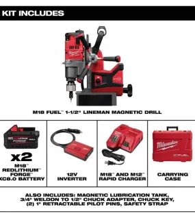 Milwaukee M18 FUEL 1-1/2 Inch Lineman Magnetic Drill Kit, Cordless High-Performance Magnetic Drill for Steel Fabrication