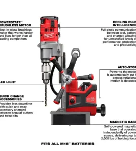 Milwaukee M18 FUEL 1-1/2 Inch Lineman Magnetic Drill Kit, Cordless High-Performance Magnetic Drill for Steel Fabrication