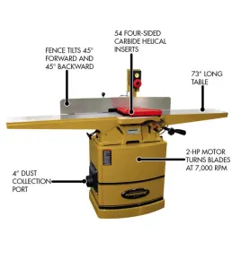 Powermatic 60HH 8-Inch Jointer, 2HP 1PH Helical Cutter Head Woodworking Jointer Machine