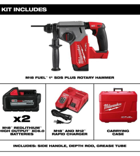 Milwaukee M18 FUEL 18V 1-Inch SDS Plus Cordless Rotary Hammer Drill Kit with Brushless Motor & AUTOSTOP Safety